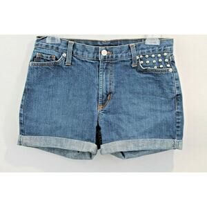 Karen Kane Lifestyle Shorts Womens size 6 Blue Denim Studded Pocket Roll-Ups